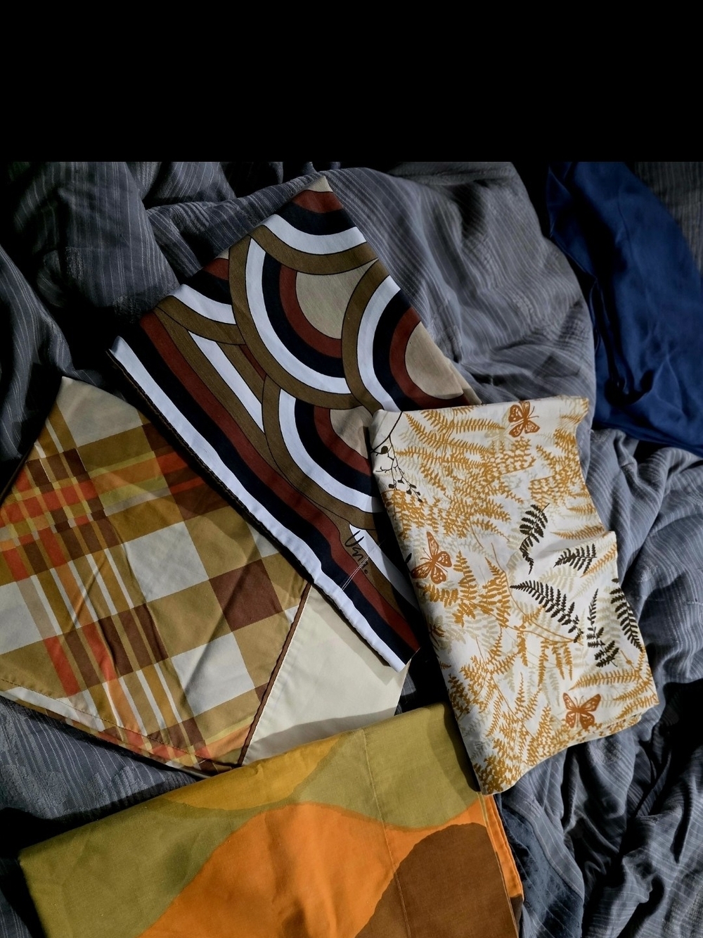 Retro Multi-Pattern Home Bedding Pillowcase Set - Mustard, Brown & Orange